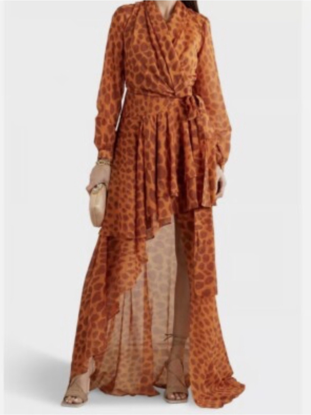 PatBO Orange Animal-Print Tiered Ruffle Dress